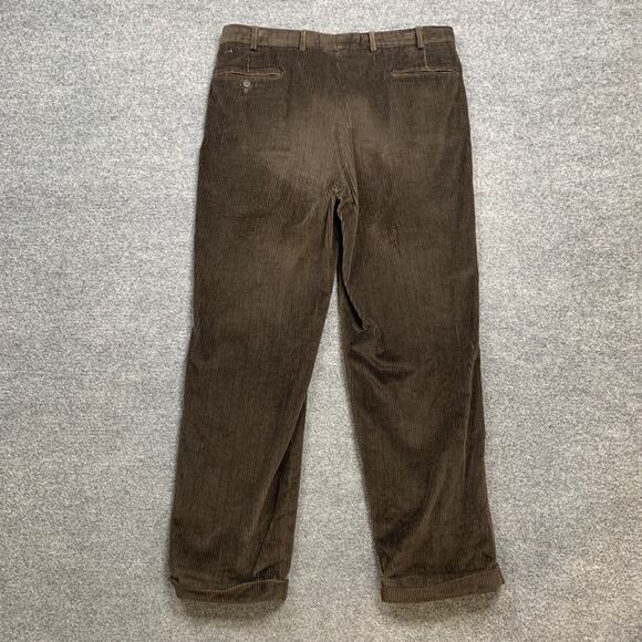 Linea Naturale Pants Mens 38 Espresso Brown Corduroy Pleated Trouser Folded Cuff - Picture 6 of 11